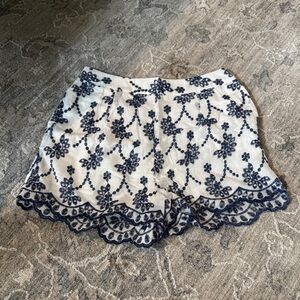 Aqua High Waist White and Blue Embroidered Shorts